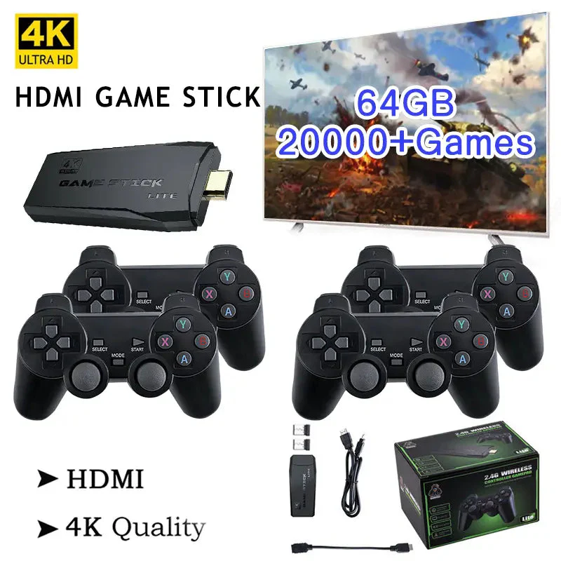 HDMI 4K TV Game Stick Console | 64GB with 20,000+ Retro Games & 2 Wireless Gamepads - Image 4