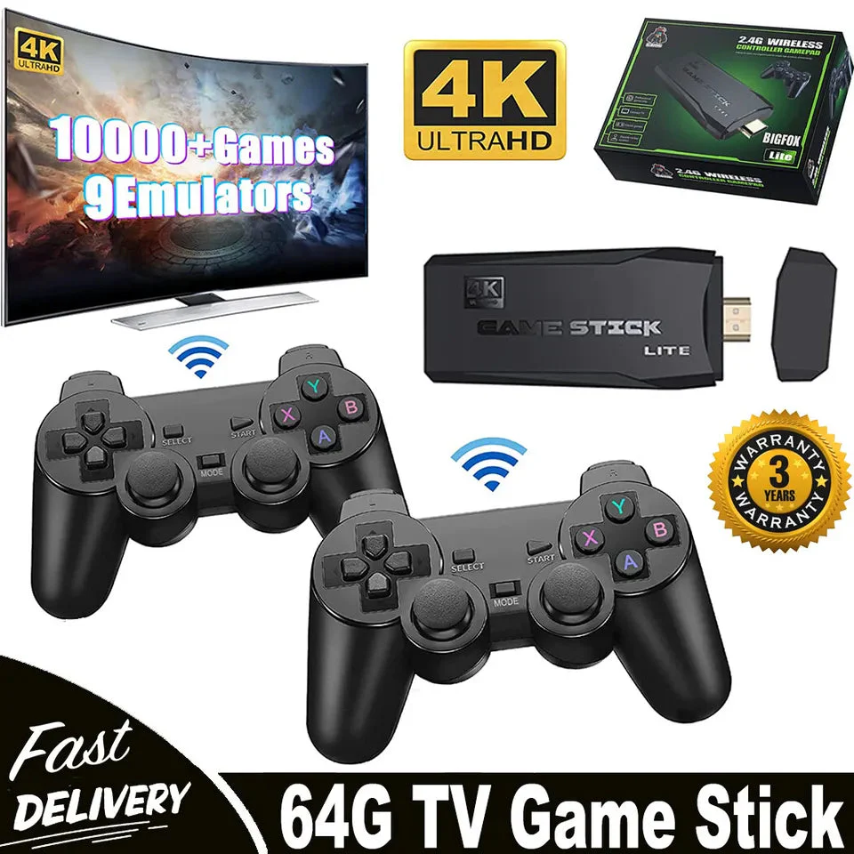 HDMI 4K TV Game Stick Console | 64GB with 20,000+ Retro Games & 2 Wireless Gamepads - Image 5
