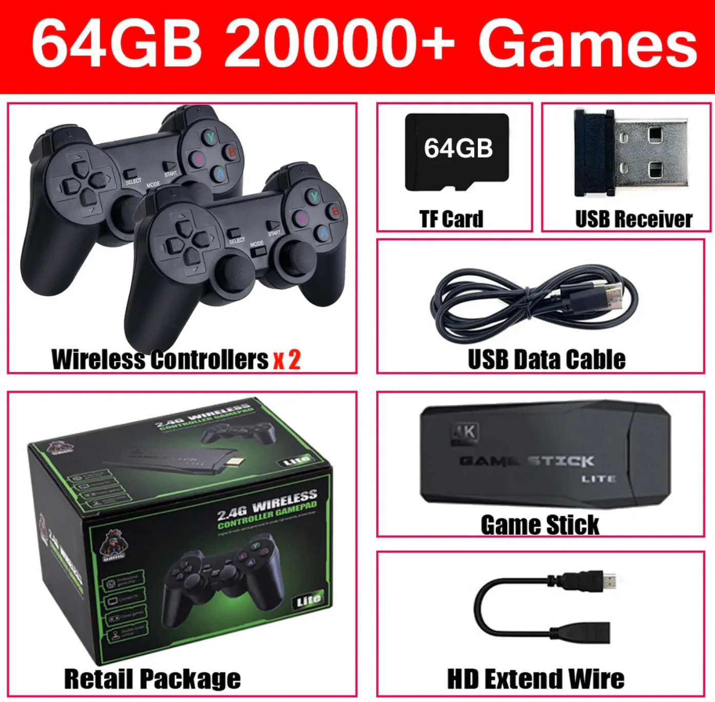 HDMI 4K TV Game Stick Console | 64GB with 20,000+ Retro Games & 2 Wireless Gamepads - Image 8
