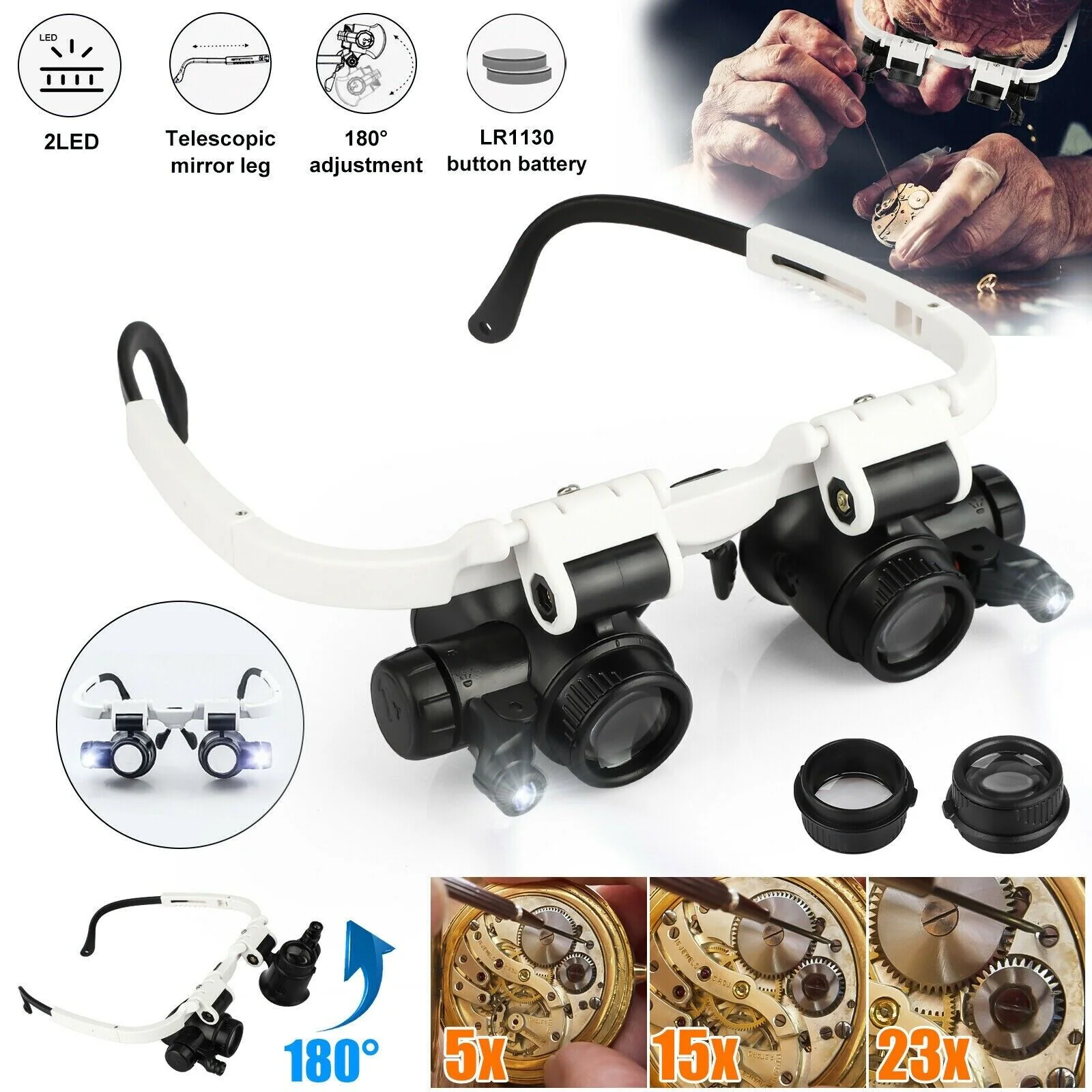 Headband Head Magnifier 8 Lens LED Light Jeweler Glasses - Image 4