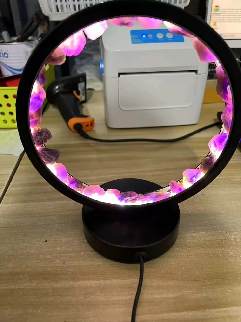 Healing Stone Night Lamp with Crystal Column Design