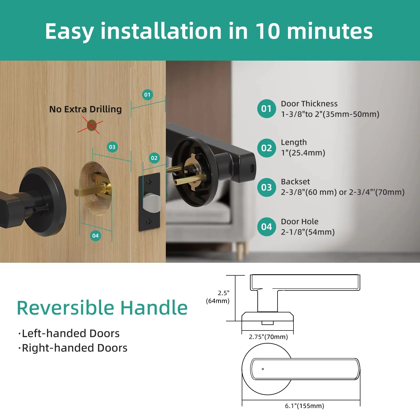 Keyless Entry Door Lock With Handle - Image 2