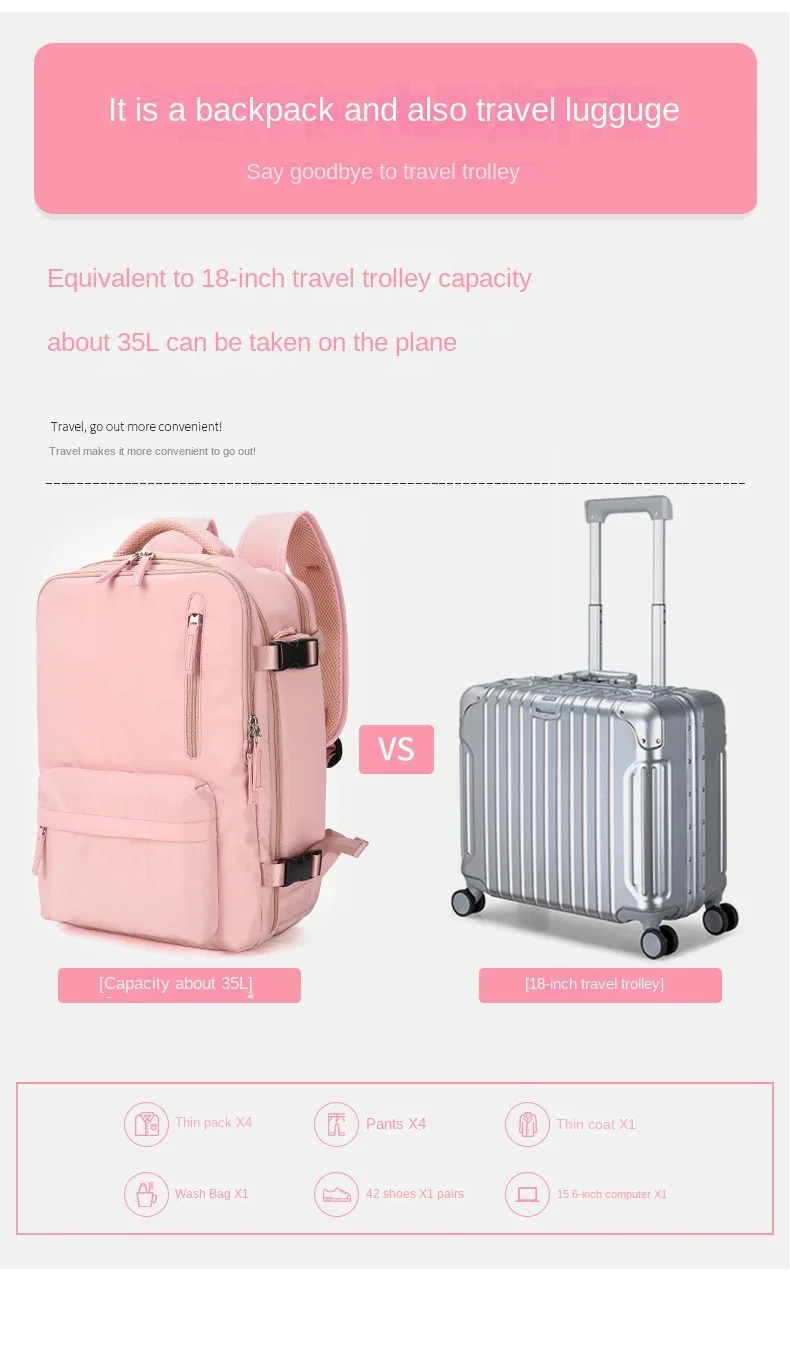 Travel Carry On Backpack With Shoe Compartment - Image 6
