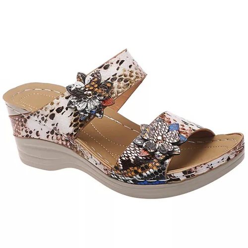 Leopard / Snake Print Orthopedic Leather Wedge Soft Sole Sandals - Image 2