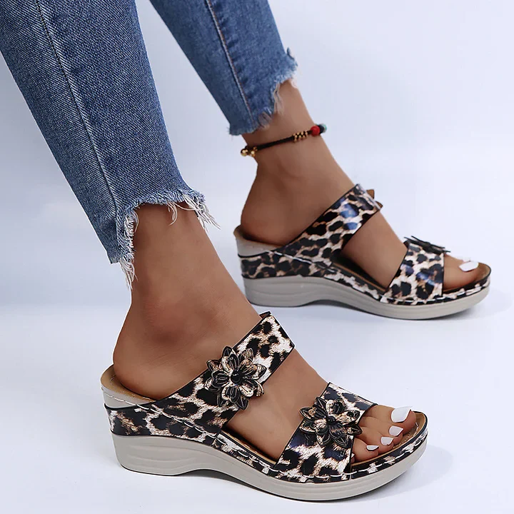 Leopard / Snake Print Orthopedic Leather Wedge Soft Sole Sandals - Image 8