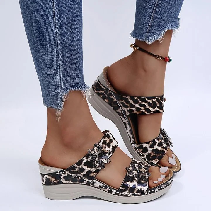 Leopard / Snake Print Orthopedic Leather Wedge Soft Sole Sandals - Image 9