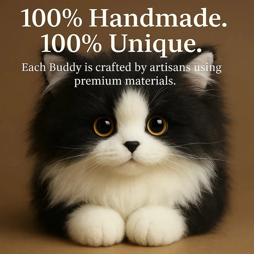 Lifelike Black and White Plush Cat - Image 2