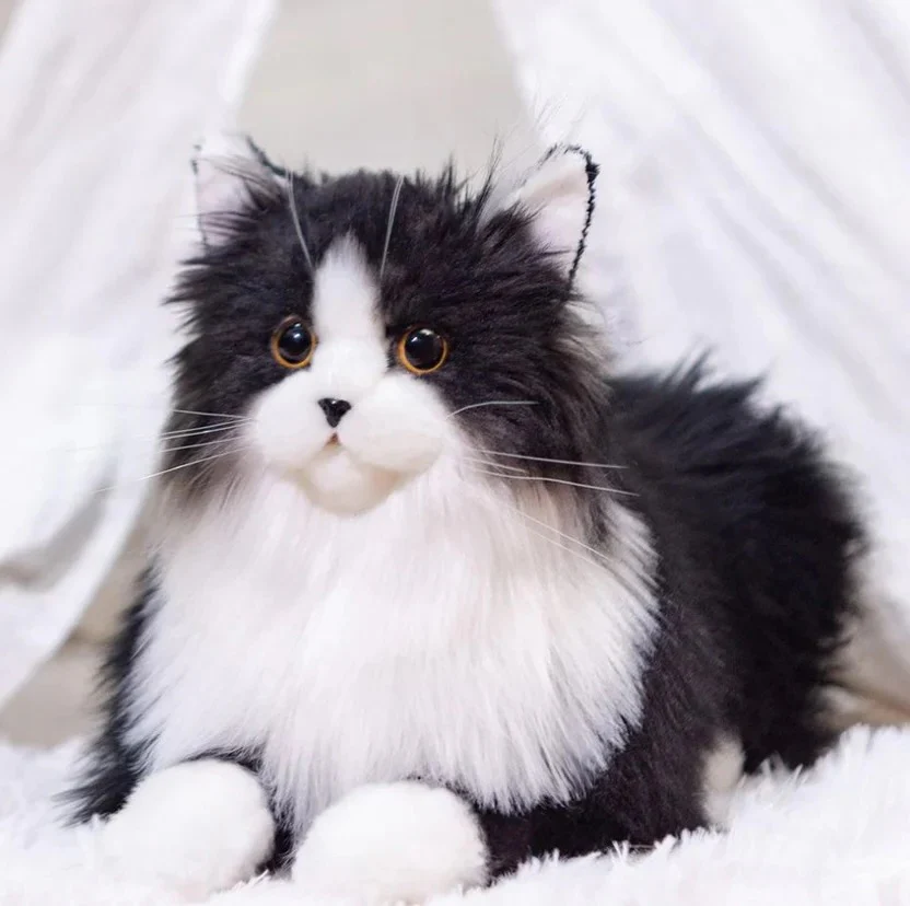 Lifelike Black and White Plush Cat - Image 5