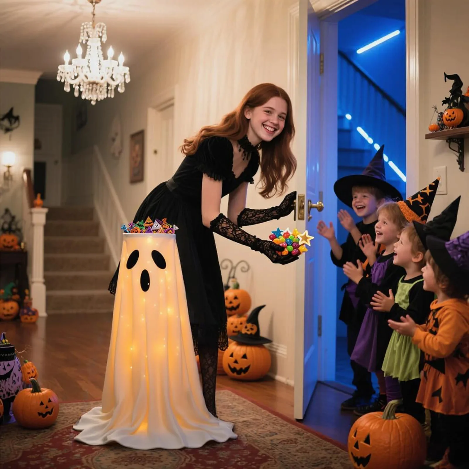 Lighted Halloween Candy Bowl Stand with Ghost Design - Image 2