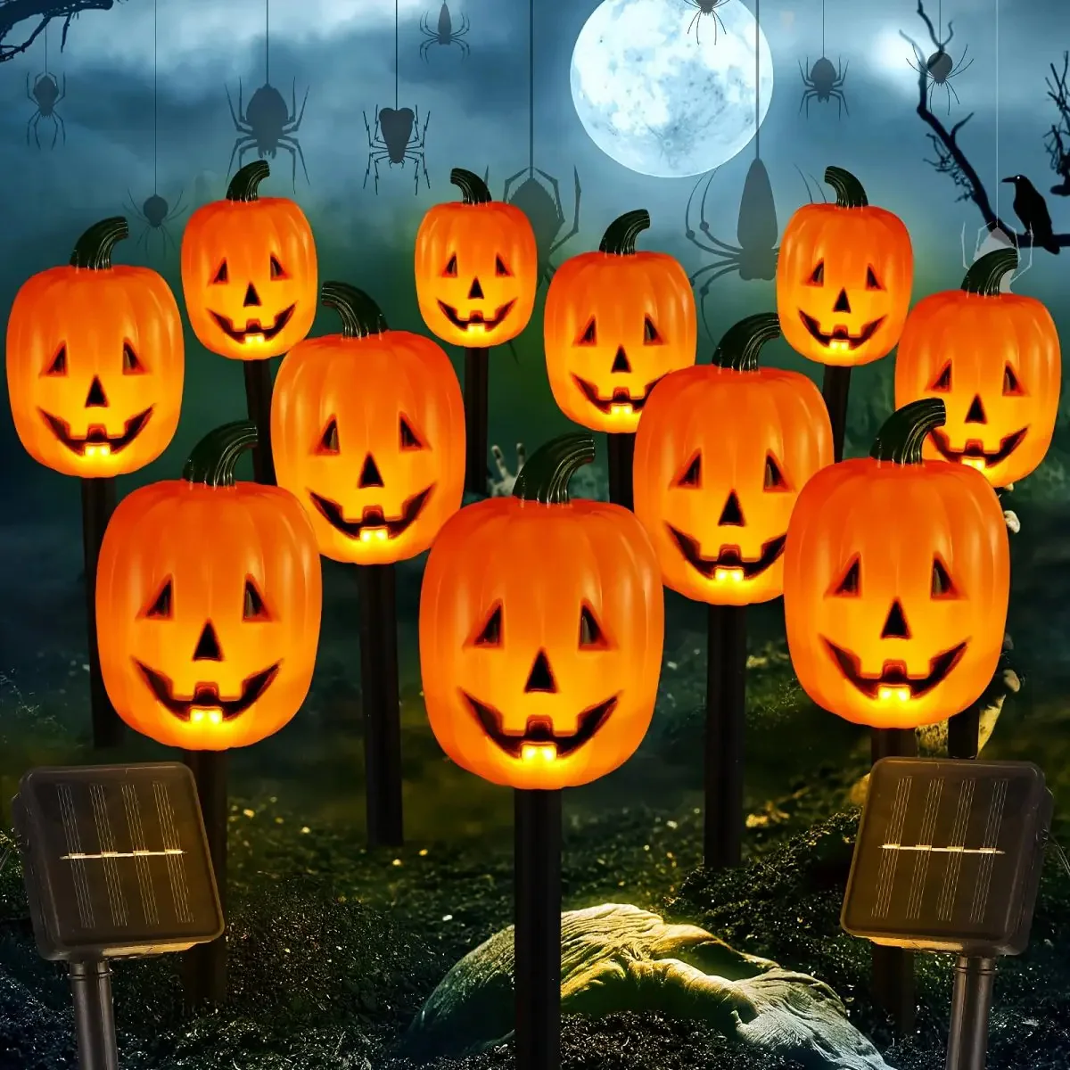 Lighted Halloween Pumpkin and Ghost Solar Decor Set - Image 2