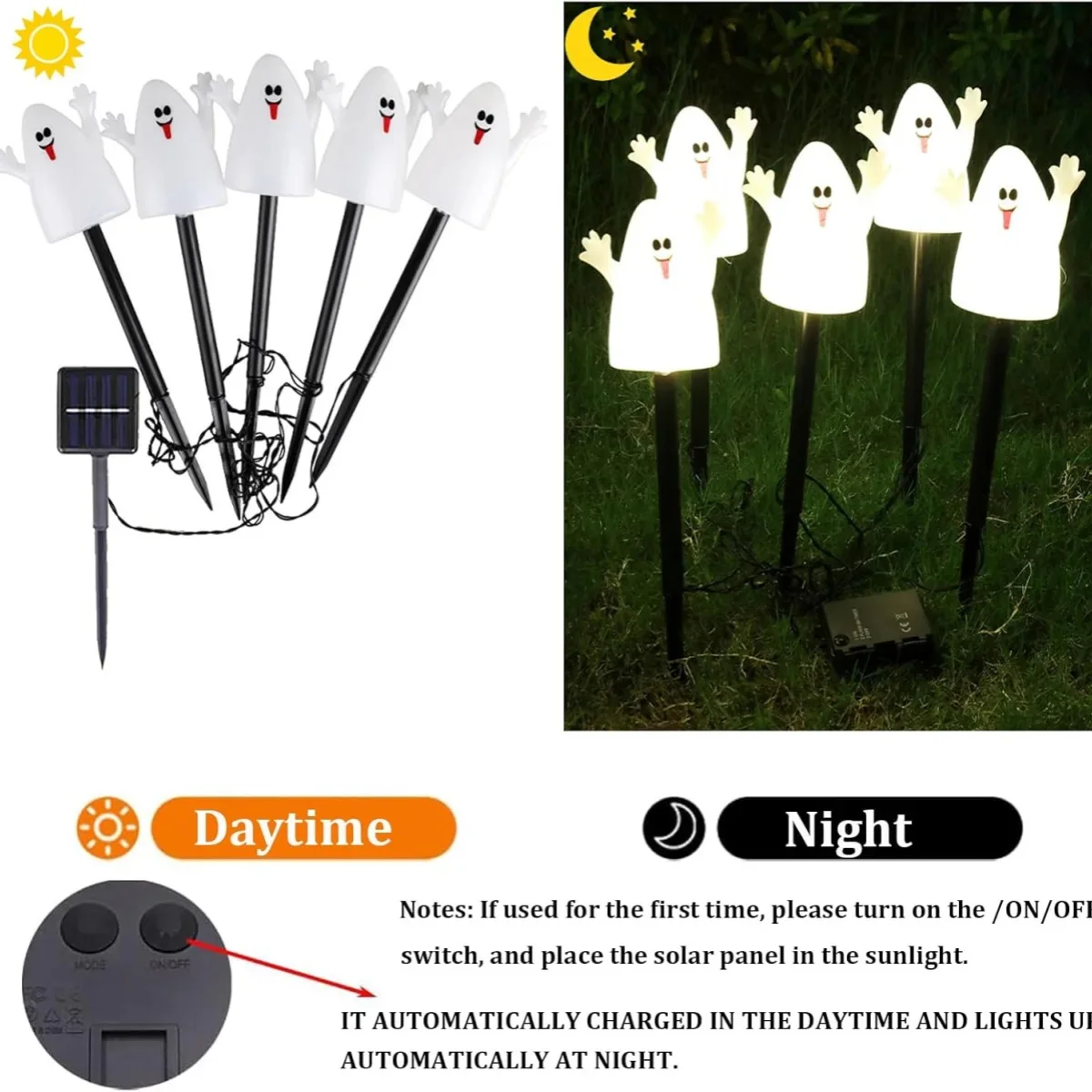 Lighted Halloween Pumpkin and Ghost Solar Decor Set - Image 6