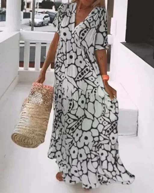 Long Dress With Short Sleeves and Print - Image 2
