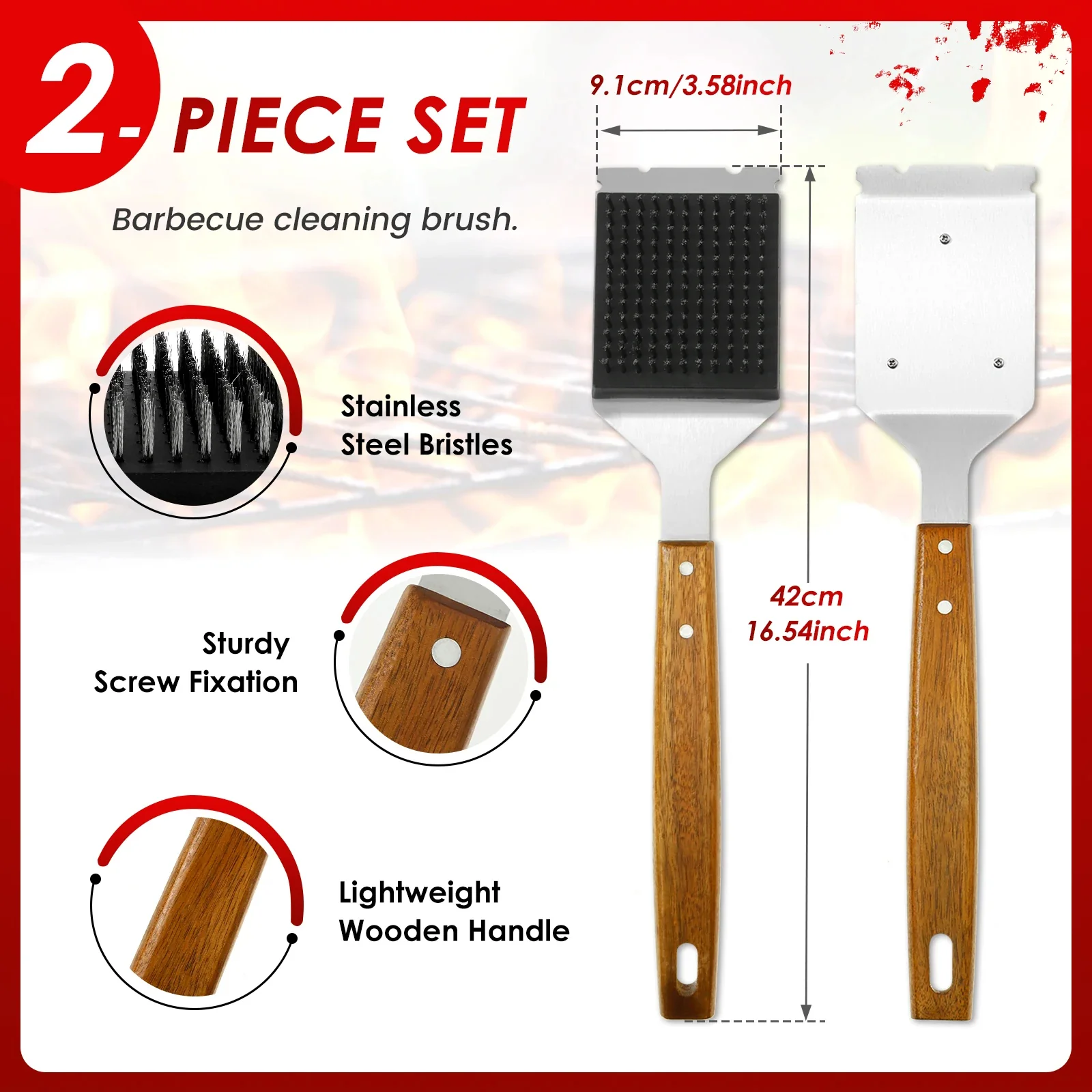 Long Handle Barbecue Grill Brush with Scraper - Image 4
