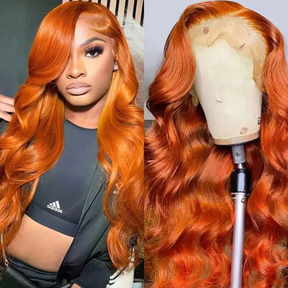 Long Wavy Orange Ginger Red Lace Front Wig - Image 2