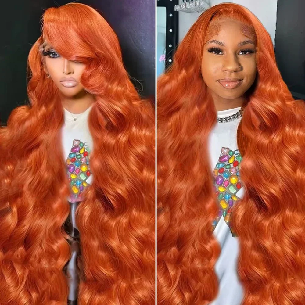 Long Wavy Orange Ginger Red Lace Front Wig - Image 3