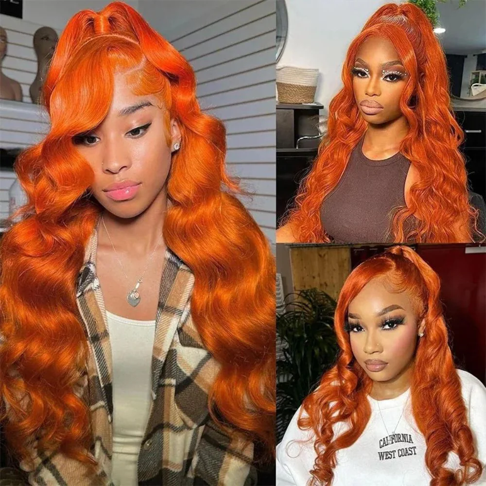 Long Wavy Orange Ginger Red Lace Front Wig - Image 4