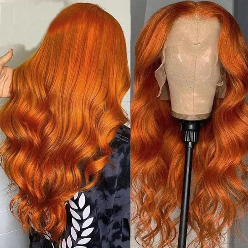 Long Wavy Orange Ginger Red Lace Front Wig - Image 5