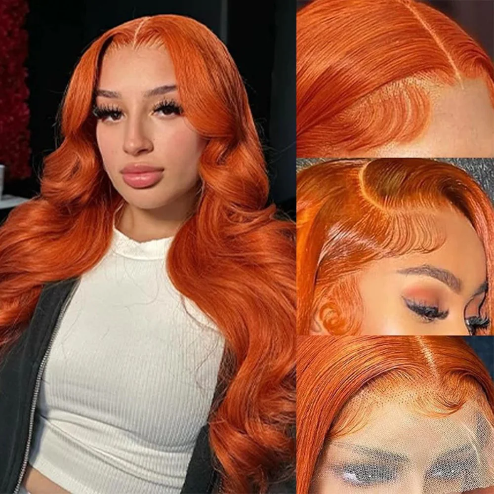 Long Wavy Orange Ginger Red Lace Front Wig - Image 6