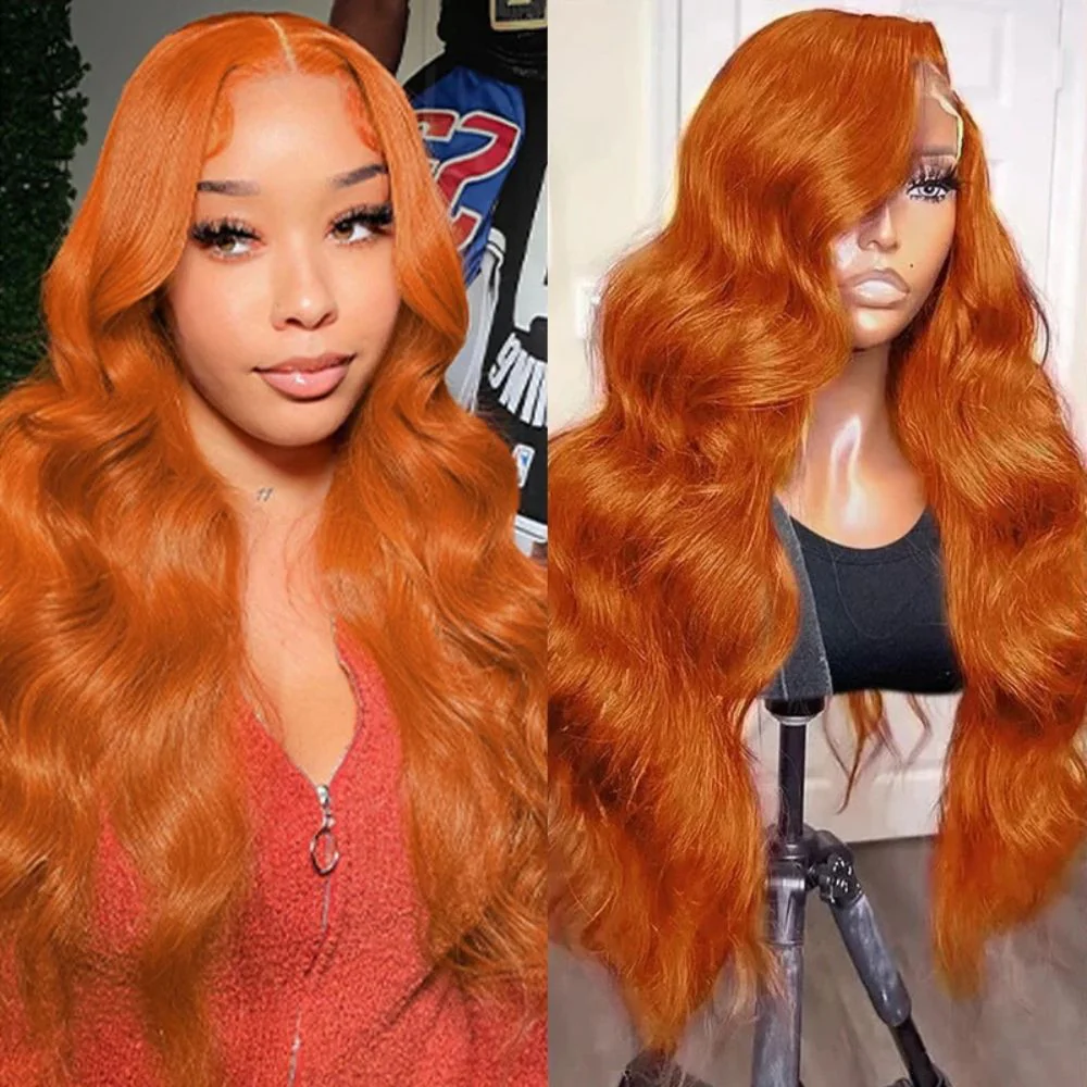 Long Wavy Orange Ginger Red Lace Front Wig - Image 7
