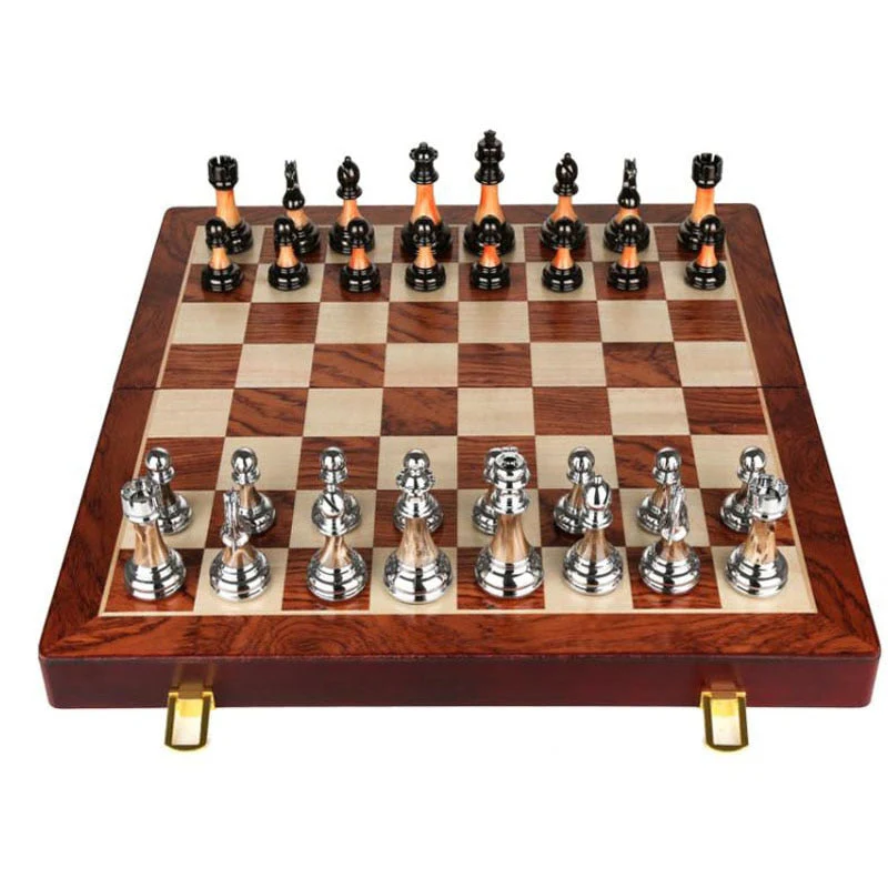 Luxurious Metal Chess Set With A Large 42 Cm Wooden Board - Image 3