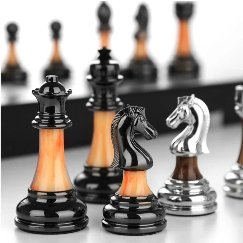 Luxurious Metal Chess Set With A Large 42 Cm Wooden Board - Image 4
