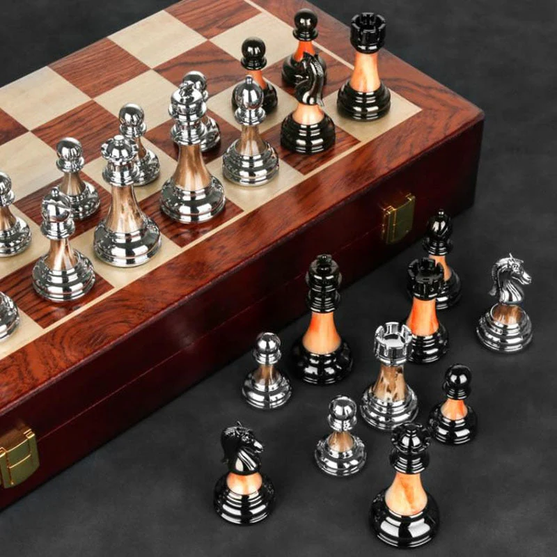 Luxurious Metal Chess Set With A Large 42 Cm Wooden Board - Image 6