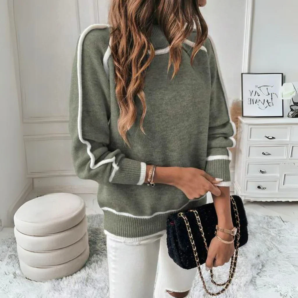Luxurious Olive Green Knitted Sweater - Image 4