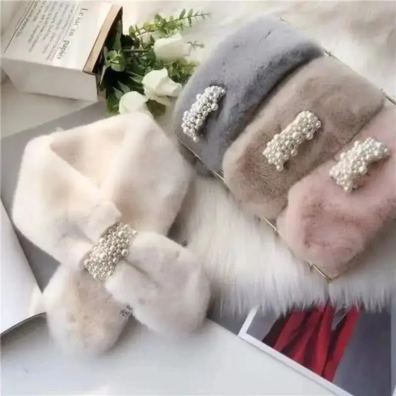 Luxury Faux Fur Pearl Winter Scarf