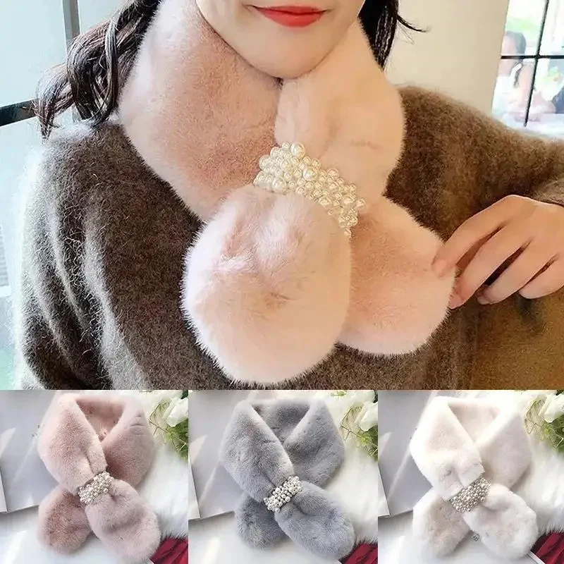 Luxury Faux Fur Pearl Winter Scarf - Image 3