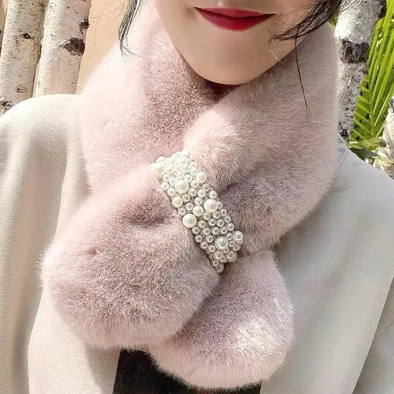 Luxury Faux Fur Pearl Winter Scarf - Image 7