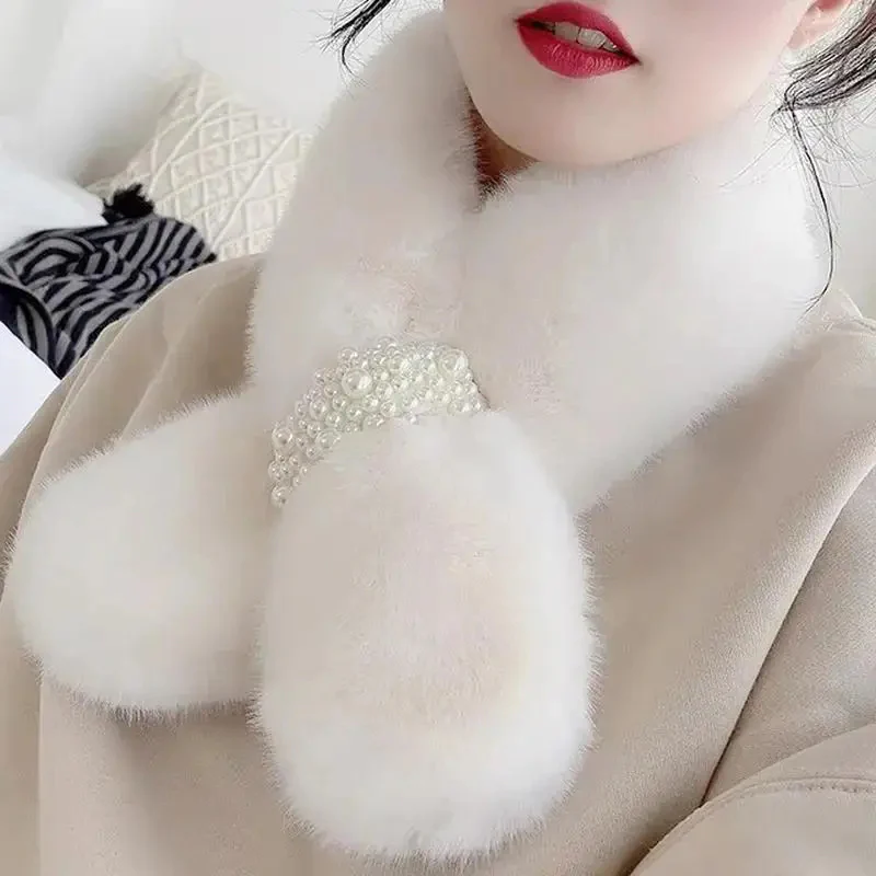 Luxury Faux Fur Pearl Winter Scarf - Image 8