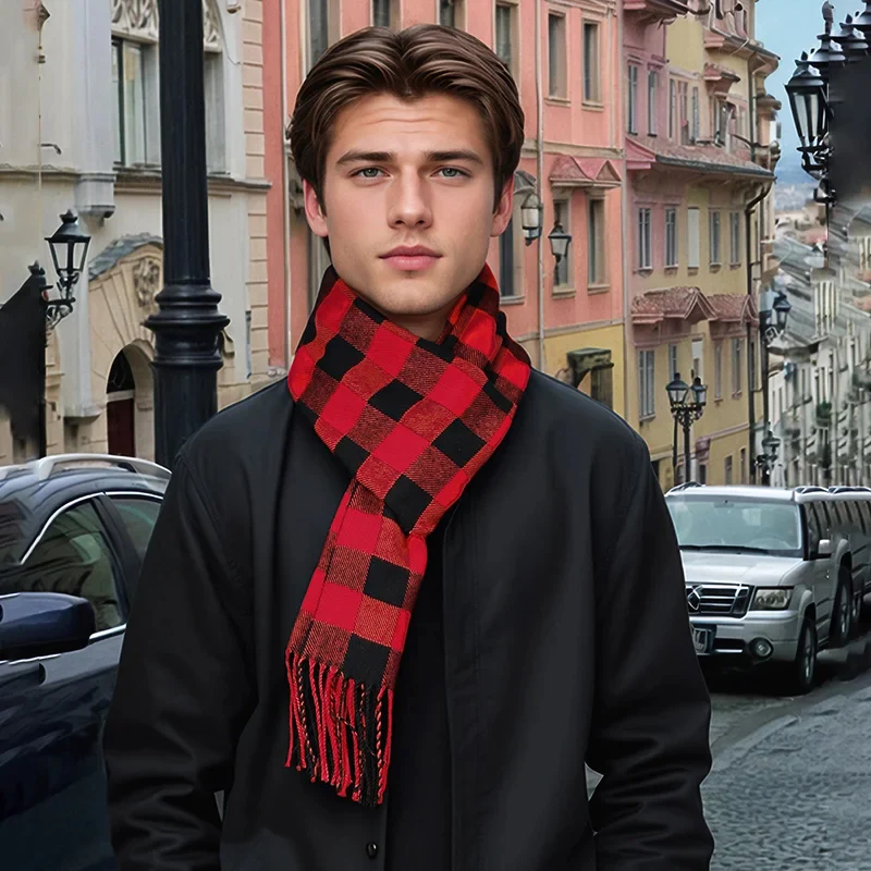 Luxury Plaid Cashmere Winter Scarf for Men - Image 3
