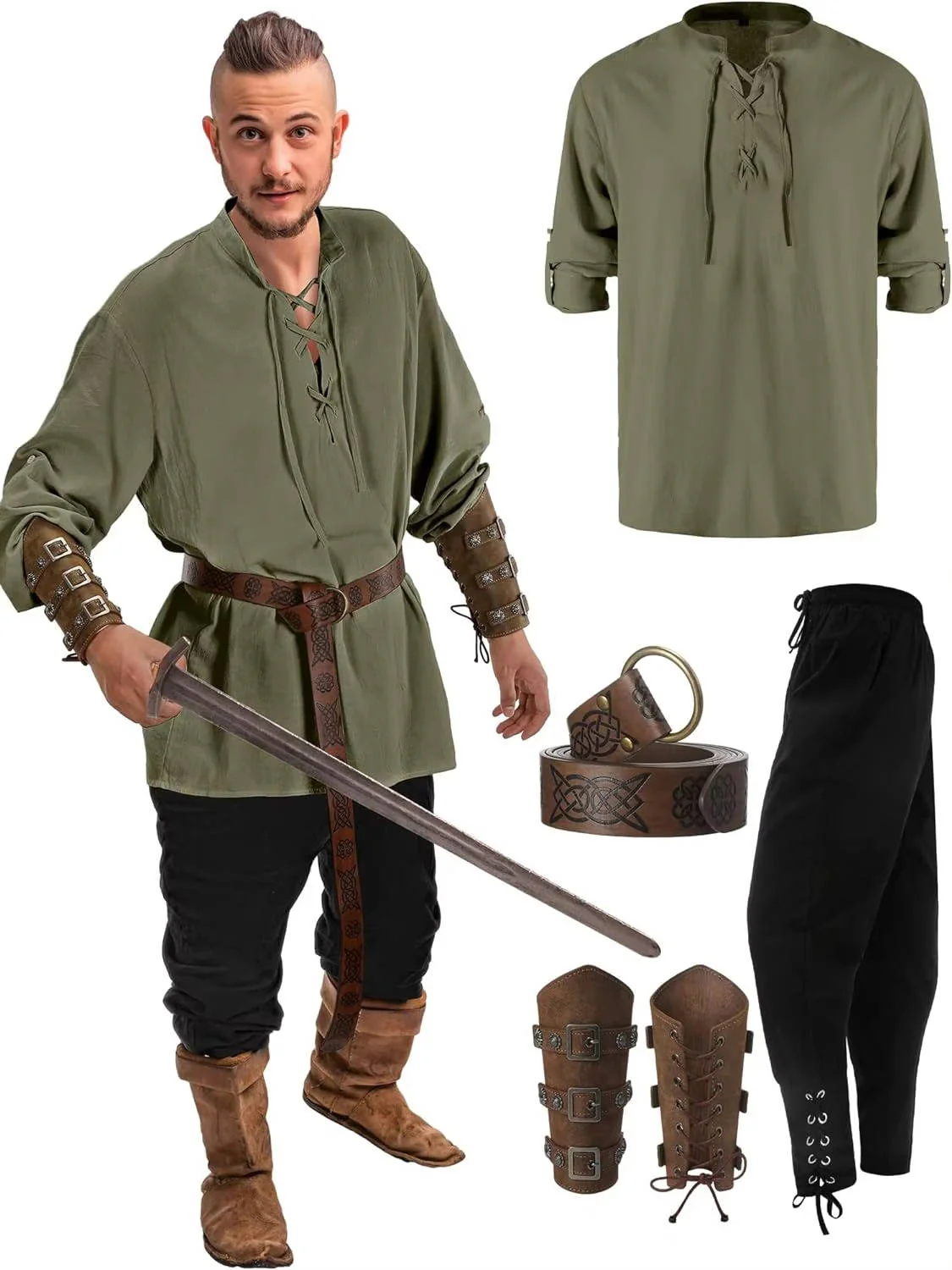 Men 4 Piece Halloween Medieval Party Costumes - Image 4