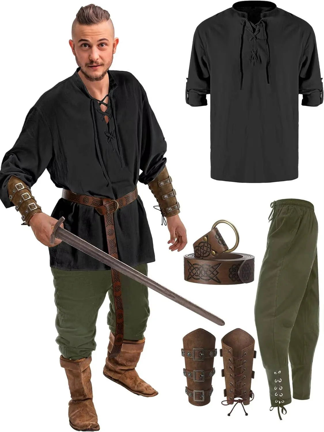Men 4 Piece Halloween Medieval Party Costumes - Image 5