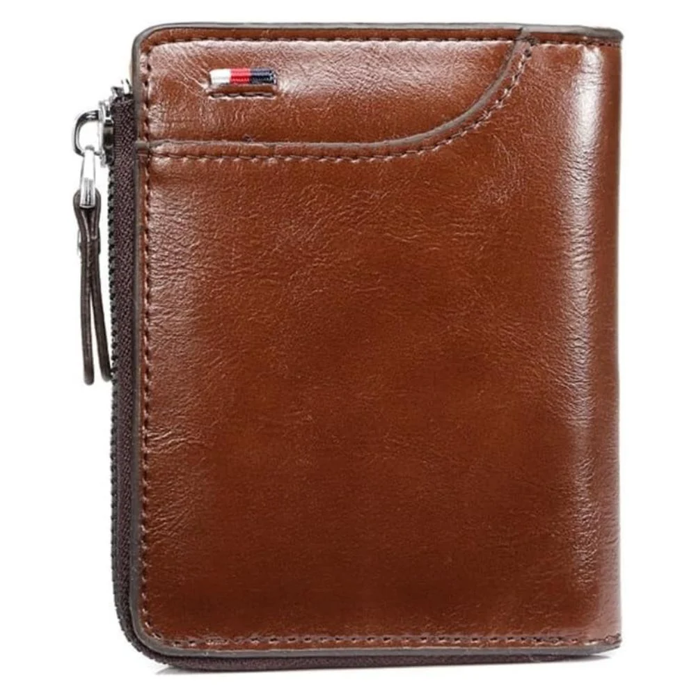 Men’s RFID Blocking Wallet with Zipper Multi Credit Card Holder Khaki + Brown + Black - Image 2