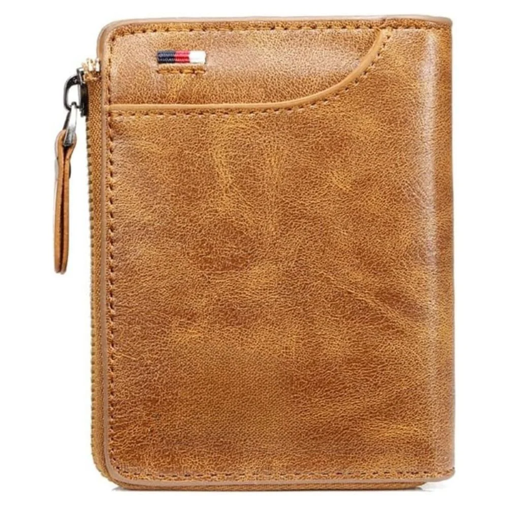 Men’s RFID Blocking Wallet with Zipper Multi Credit Card Holder Khaki + Brown + Black - Image 3