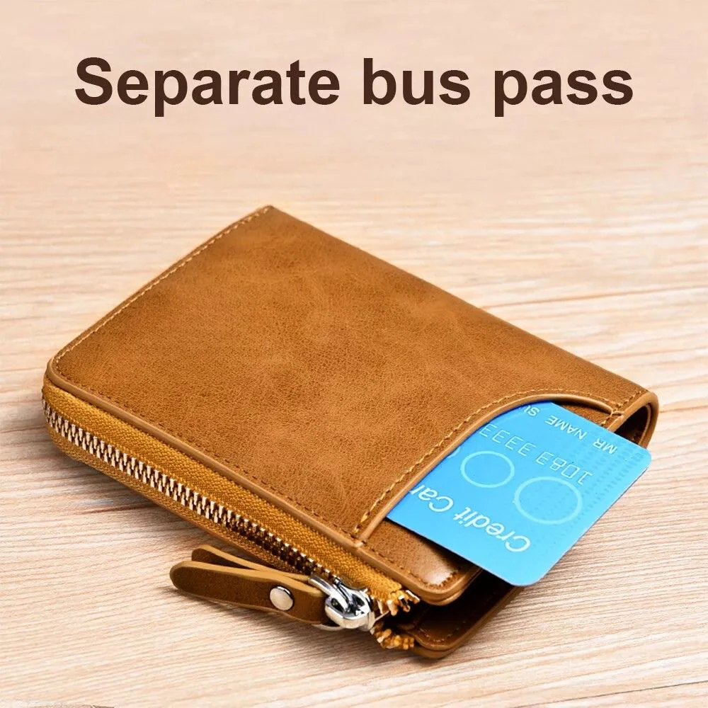 Men’s RFID Blocking Wallet with Zipper Multi Credit Card Holder Khaki + Brown + Black - Image 6