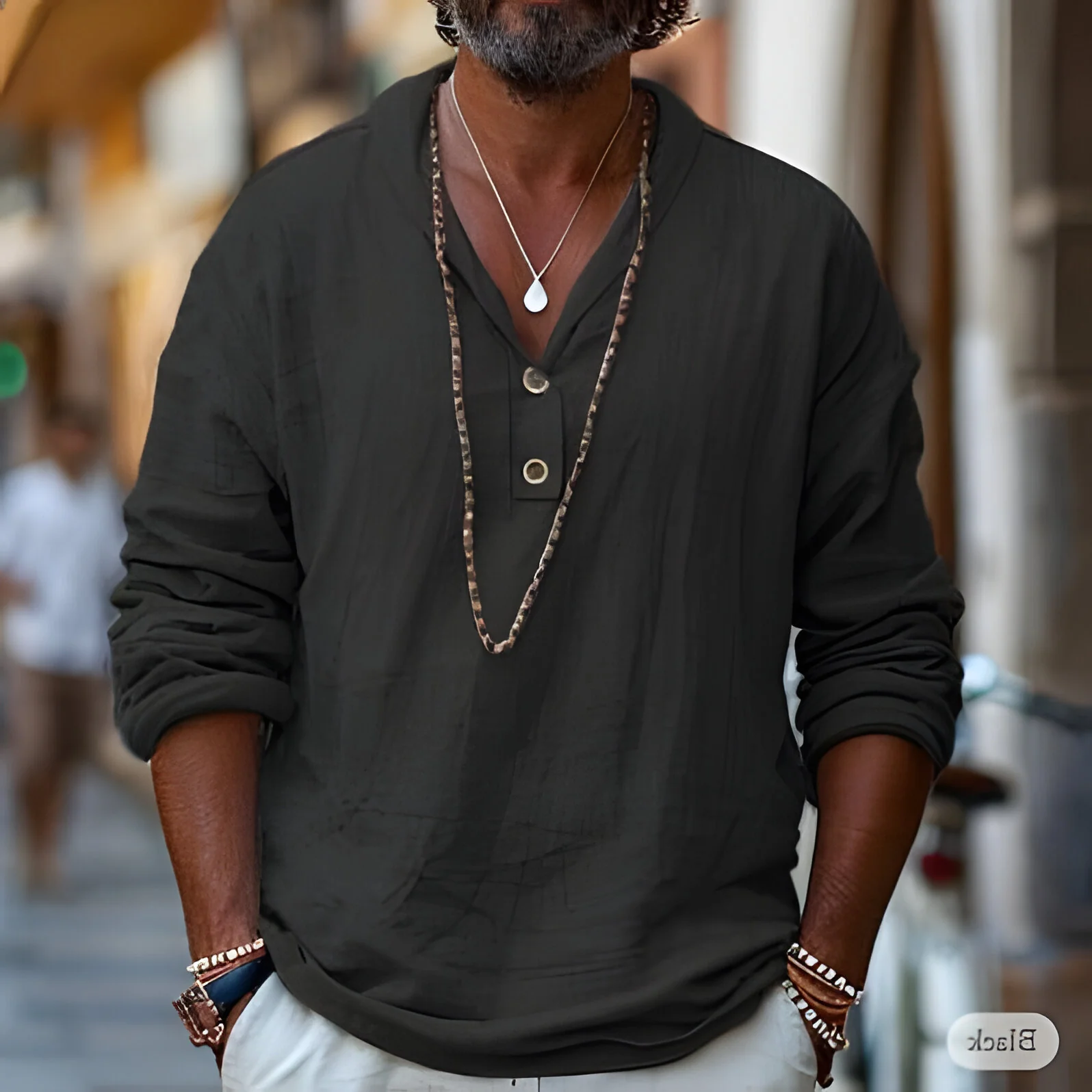 Men's Linen Shirt Popover - Image 2