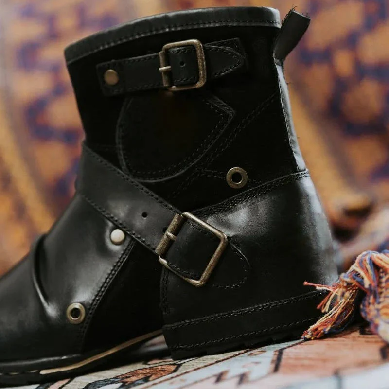 Men's Vintage Style Buckled Ankle Boots - Image 6