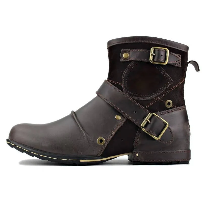 Men's Vintage Style Buckled Ankle Boots - Image 8