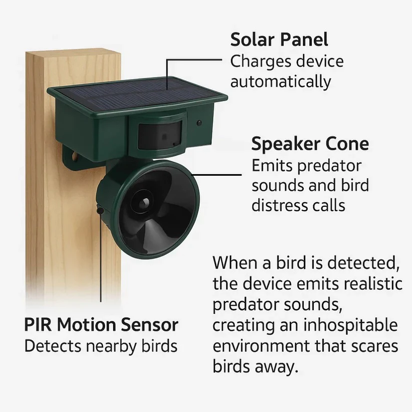 Motion Sensor Bird Deterrent for Crows: Ideal Pigeon Repeller with Sound Scarer - Image 2