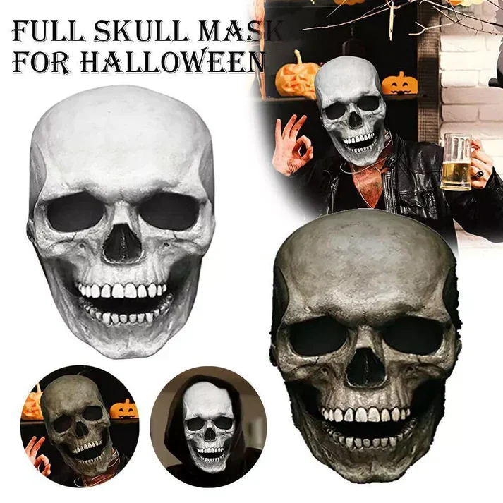 Movable Jaw Realistic Full Head Skull Mask - Human Skeleton Mask for Halloween Party - Image 6