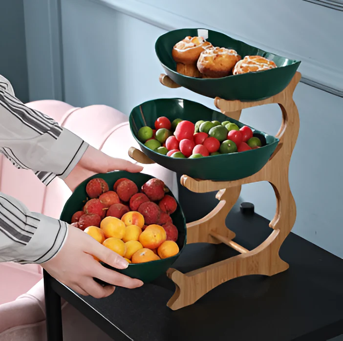 Multi-tiered wooden fruit bowl - Image 2