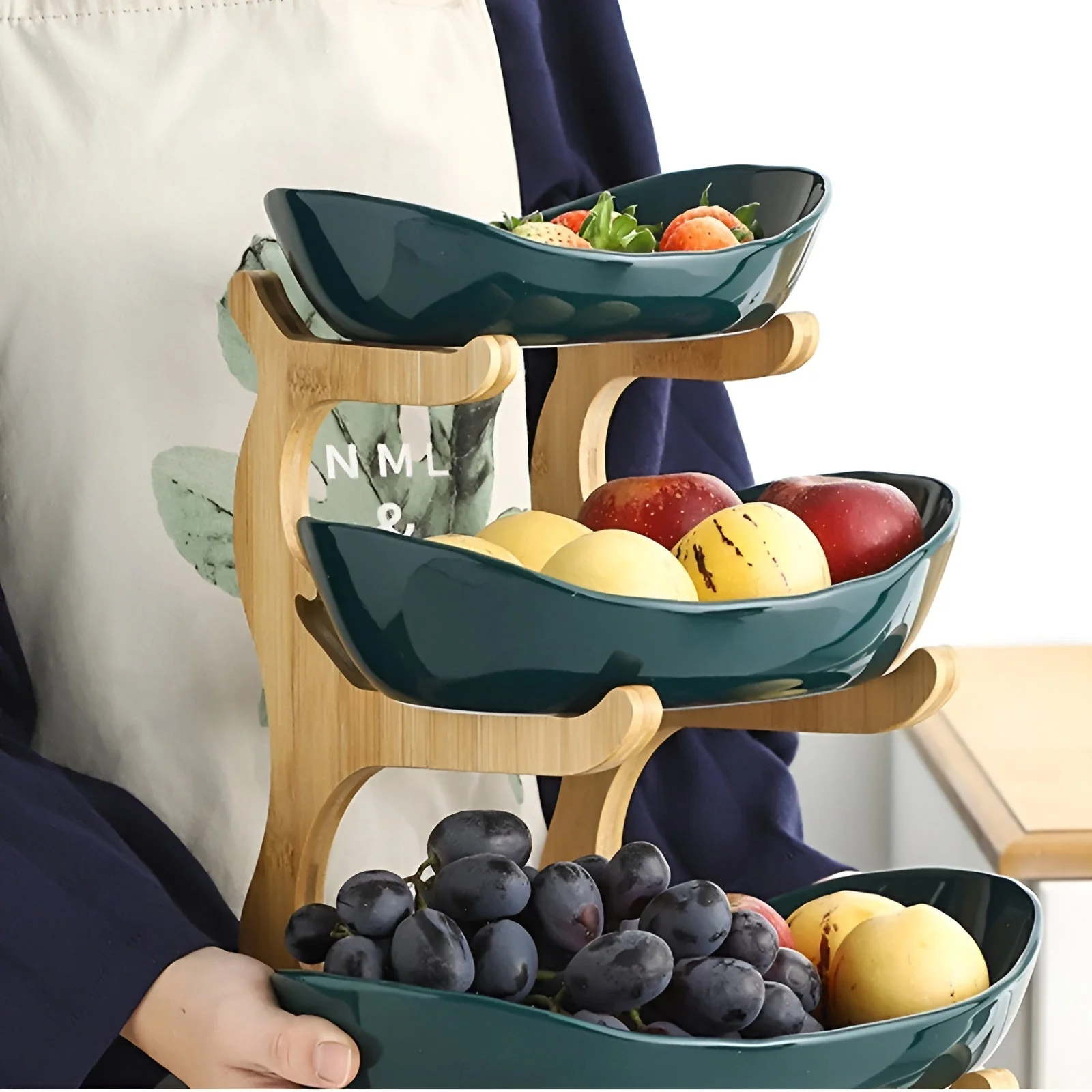 Multi-tiered wooden fruit bowl - Image 4