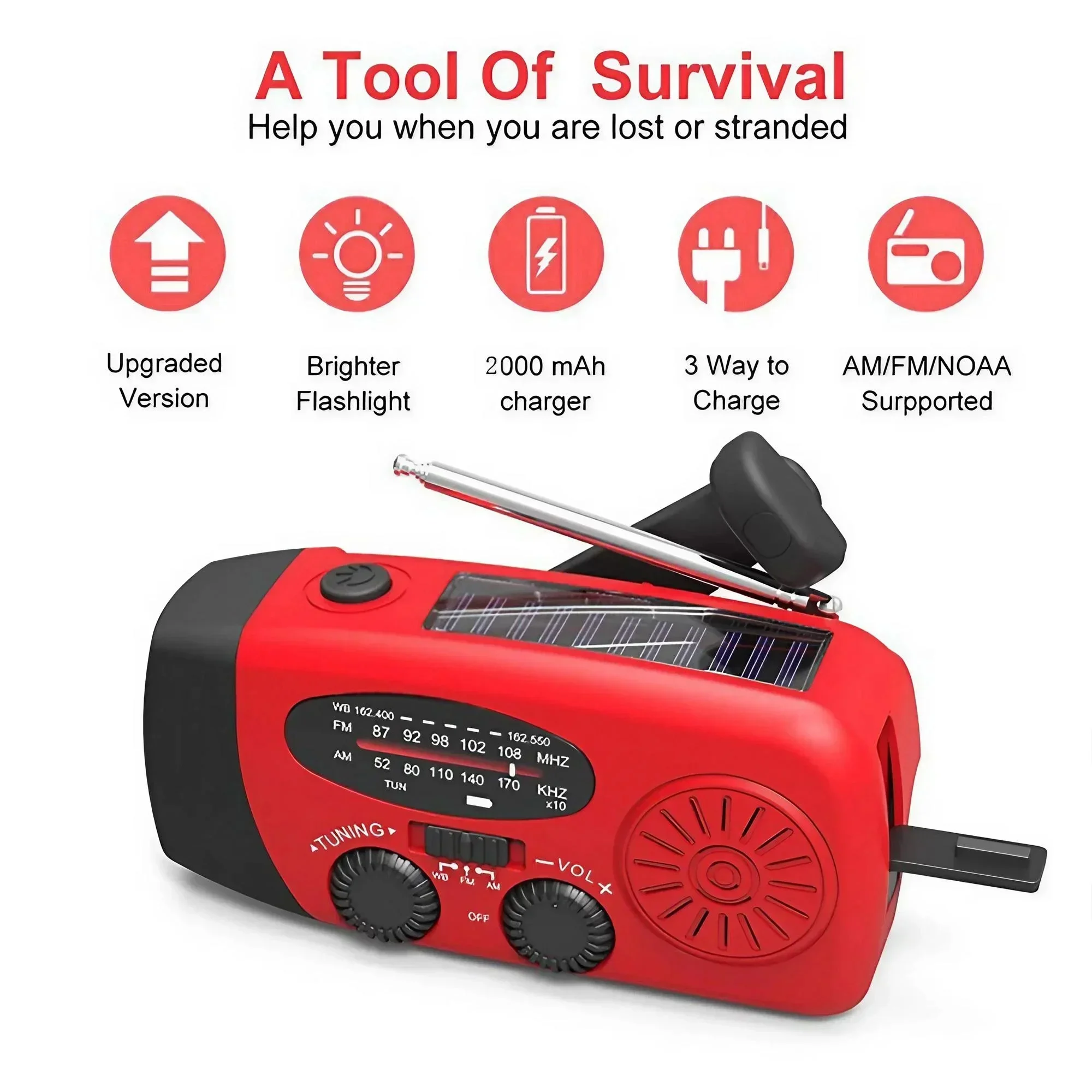 Multifunctional Hand Crank Emergency Radio with Power Bank & Flashlight - Image 2