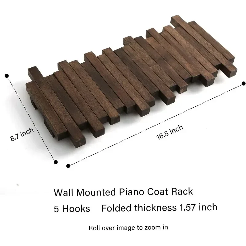 Natural Wood Coat Hook Rack Wall-Mounted Flip Down Coat Holder - Image 3