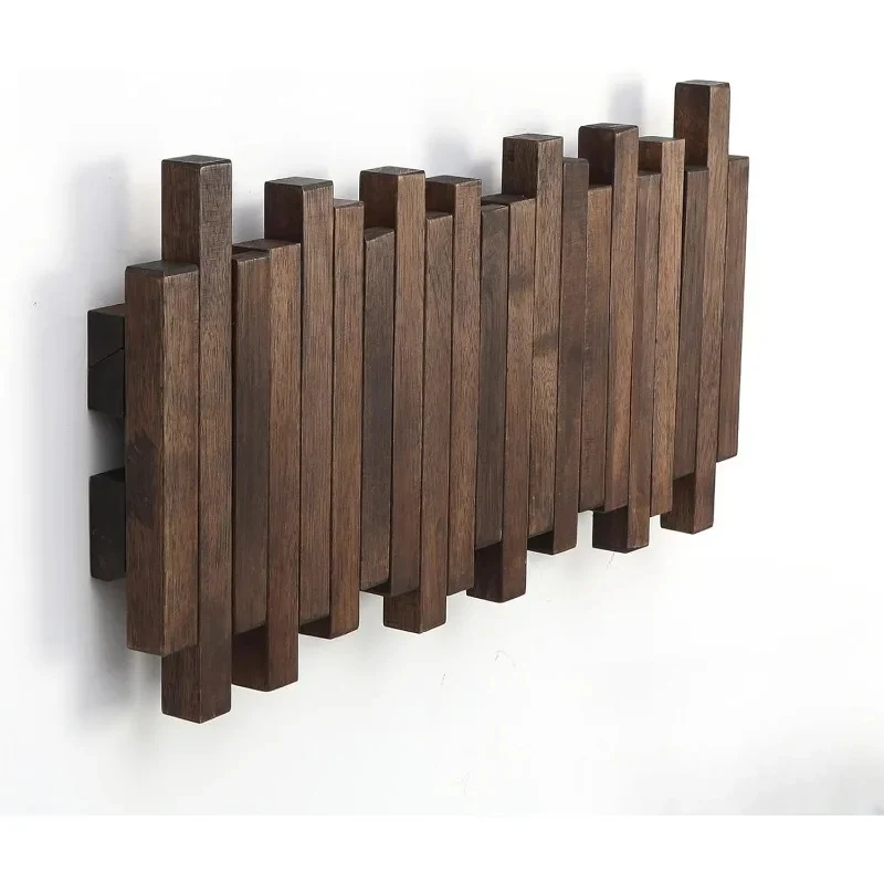 Natural Wood Coat Hook Rack Wall-Mounted Flip Down Coat Holder - Image 4