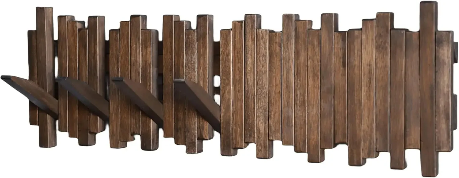 Natural Wood Coat Hook Rack Wall-Mounted Flip Down Coat Holder - Image 6