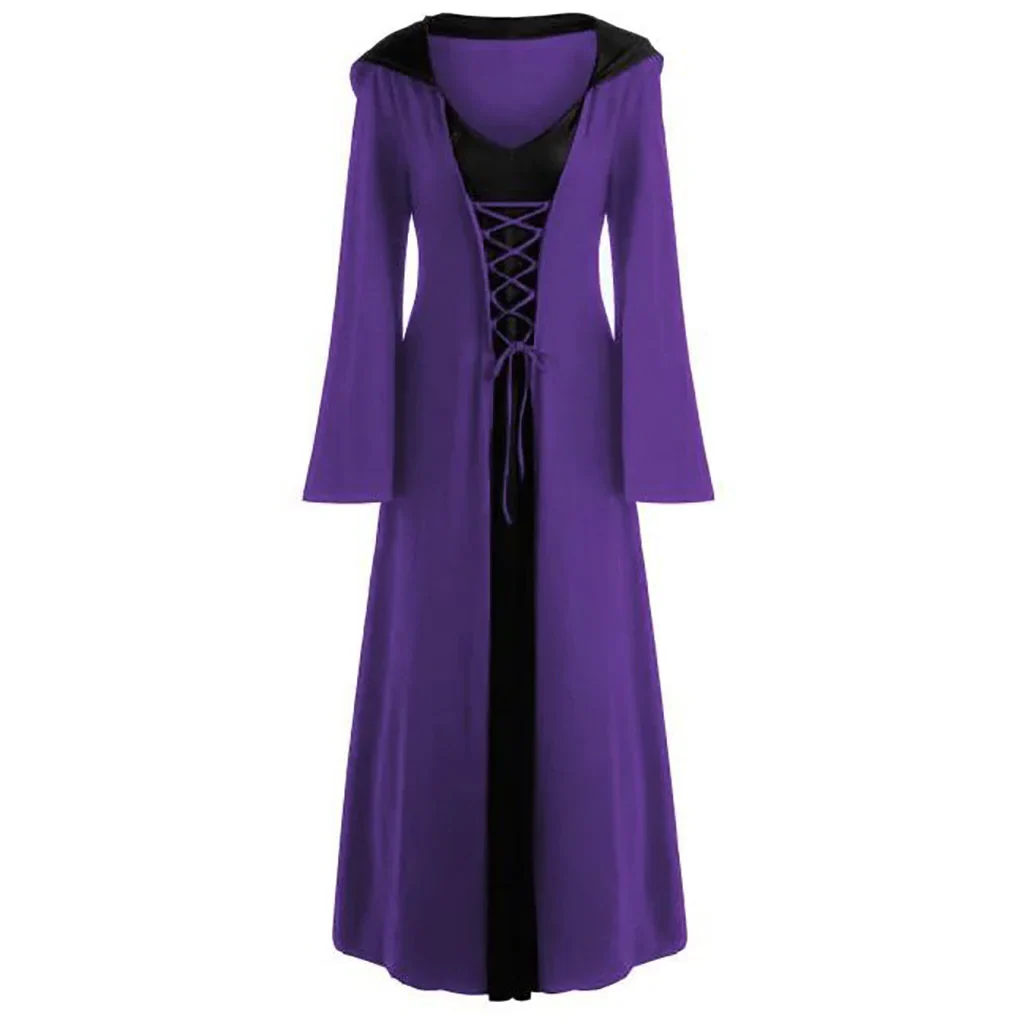 Official Medieval Dress Vampire Witch For Women Lace-up Hooded Cloak Robe - Image 2
