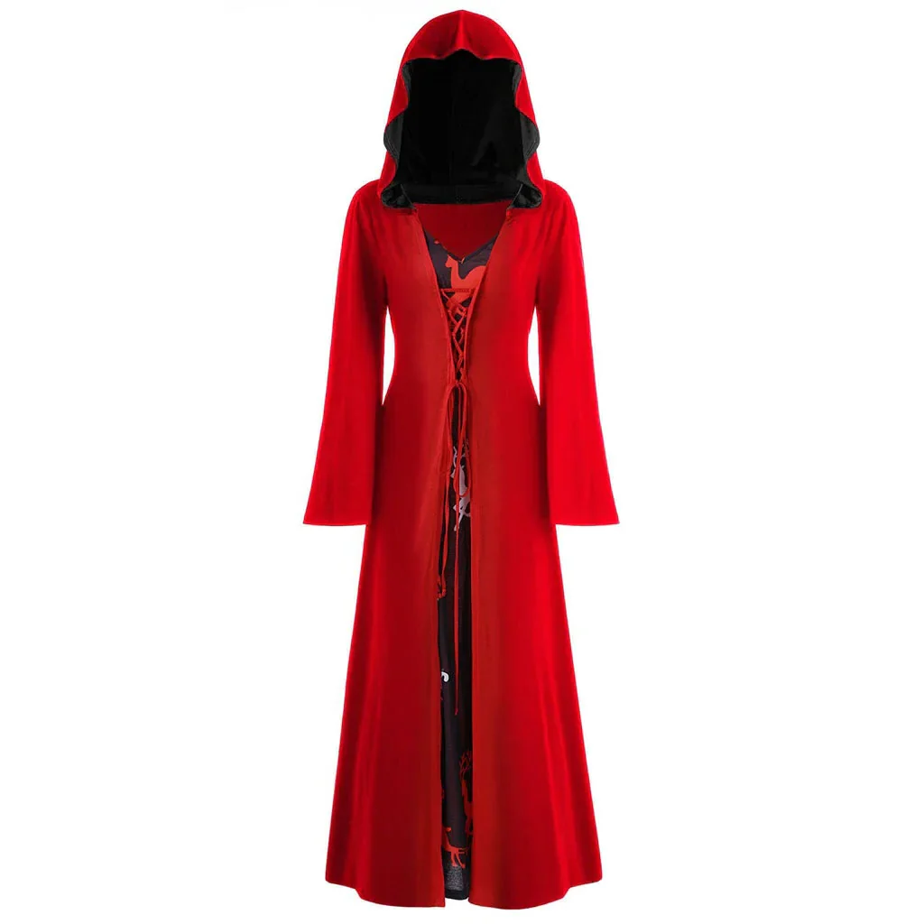 Official Medieval Dress Vampire Witch For Women Lace-up Hooded Cloak Robe - Image 3